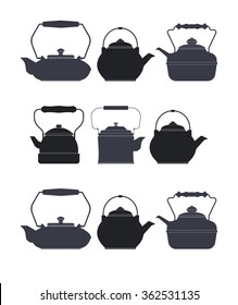 Teapots silhouettes on the white background can be used for your creative designs. Vector image.