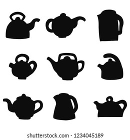 teapots silhouettes vector icons set. isolated objects.