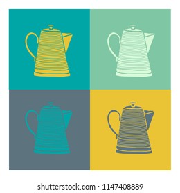 teapots of various colors. Pop art style illustration, bright colors