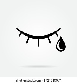 Tear cry eye icon. Woe and sorrow, sadness, grief symbol. Flat design. Stock - Vector illustration