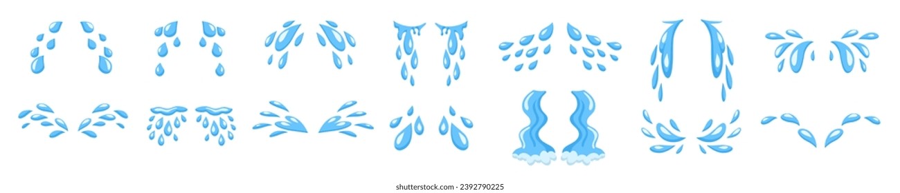 Tear cry eye water drip. Sweat stream vector isolated