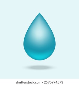 Tear drop or water drop, 3D icon, logo, liquid, rain, splash, sweat, Cartoon style isolated on light blue background. Vector illustration.