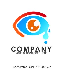 Tear logo. Vector logo of eye with water drop logo. Vision icon. Eye care vector logo.