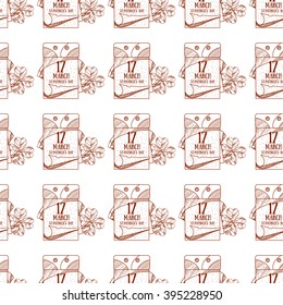 Tear off calendar, on March 17 day seamless pattern.
