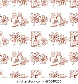 Tear off calendar, on March 17 day seamless pattern.