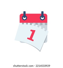 Tear off the calendar sheet. 1 is the date on the calendar. Off date. Deadline concept. Template page. Vector illustration flat design. Isolated on white background. 