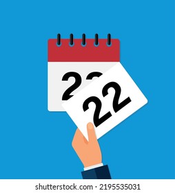 tear off a leaf on a wall calendar. the coming of a new day. flat vector illustration. Eps 10