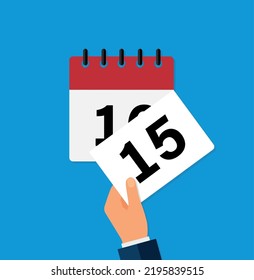 tear off a leaf on a wall calendar. the coming of a new day. flat vector illustration. Eps 10