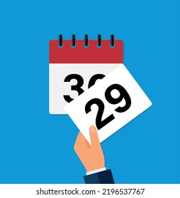 tear off a leaf on a wall calendar. the coming of a new day. flat vector illustration. Eps 10