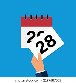 tear off a leaf on a wall calendar. the coming of a new day. flat vector illustration. Eps 10