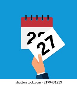 tear off a leaf on a wall calendar. the coming of a new day. flat vector illustration. Eps 10