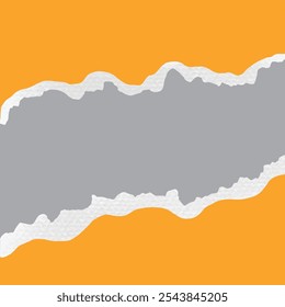 Papel rasgado rasgado cuadrado Horizontal triturado de tira de papel blanco con sombra suave. Fondo de Anuncio en blanco gris rasgado de papel. Borde amarillo de página rasgada. Chatarra de papel estético con bordes rotos, notas pegajosas