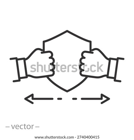 tear proof icon, concept of dense and strong material, protection against stretching, line vector art