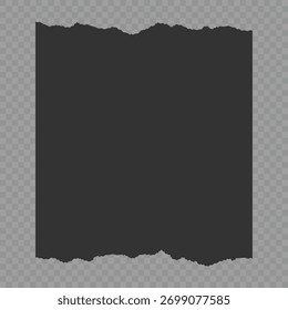 Paquete negro de piezas de hoja de rasgado. Vector dibujado a mano Formas de borde geométrico. Blanks con bordes de textura desigual. Conjunto de papeles rasgados silueta. Tira de papel rasgado. Vector de papel roto. Recortes de periódicos.