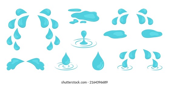 Tear and water vector icon, cartoon puddle, cry drop, blue rain stream isolated on white background. Aqua illustration