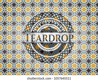 Teardrop arabic badge background. Arabesque decoration.