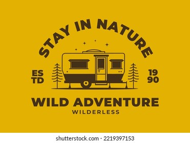 Teardrop camper retro illustration design on a yellow background
