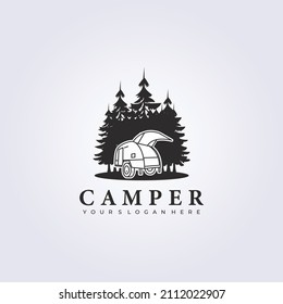 teardrop camping van fifth wheels logo vector illustration forest outdoor jungle design