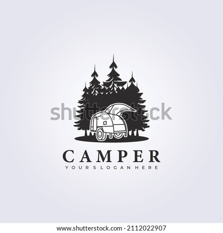 teardrop camping van fifth wheels logo vector illustration forest outdoor jungle design