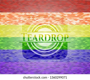 Teardrop emblem on mosaic background with the colors of the LGBT flag