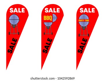 Teardrop Feather Flags for BBQ Party Sale. All the objects are in different layers and the text types do not need any font. 