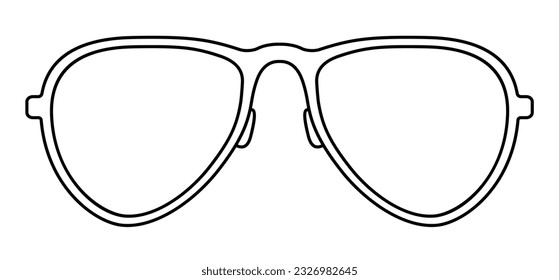 Teardrop frame glasses fashion accessory illustration. Sunglass front view for Men, women, unisex silhouette style, flat rim spectacles eyeglasses with lens sketch outline isolated on white background
