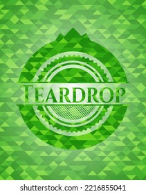 Teardrop green emblem with triangle mosaic background. Vector Illustration. Detailed. 