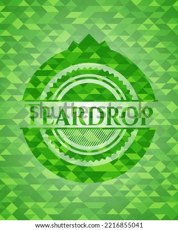 Teardrop green emblem with triangle mosaic background. Vector Illustration. Detailed. 