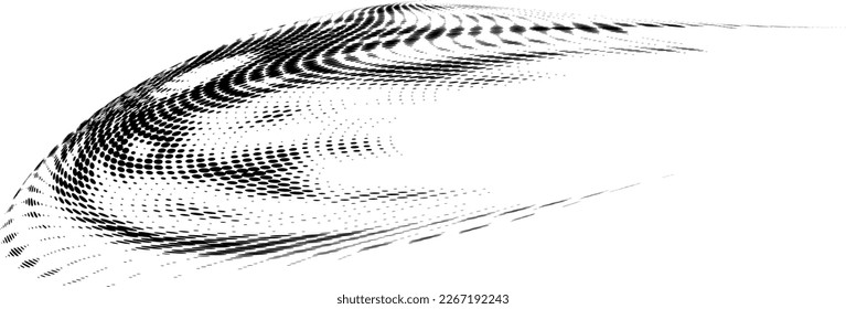 Teardrop halftone polka dot swirl for edging, outlining, framing. Vector.