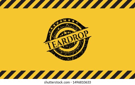 Teardrop inside warning sign, black grunge emblem. Vector Illustration. Detailed.
