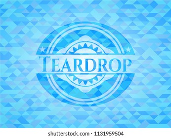 Teardrop light blue emblem with triangle mosaic background