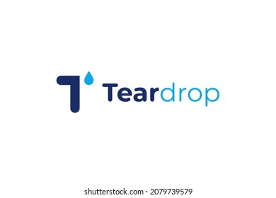 Teardrop Logo. Blue Initial Letter T with Liquid Waterdrop Combination isolated on White Background. Flat Vector Logo Design Template Element for Nature and Branding Logos.