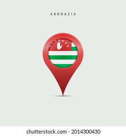 Teardrop map marker with flag of Abkhazia. Abkhazian flag inserted in the location map pin. 3D vector illustration isolated on light grey background.