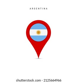 Marcador de mapa de lágrimas con bandera de Argentina. Bandera argentina insertada en el alfiler del mapa de ubicación. Ilustración vectorial plana aislada en fondo blanco.