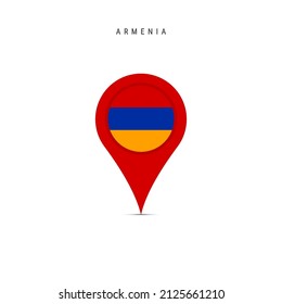 Teardrop map marker with flag of Armenia. Armenian flag inserted in the location map pin. Flat vector illustration isolated on white background.