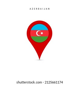 Teardrop map marker with flag of Azerbaijan. Azerbaijani flag inserted in the location map pin. Flat vector illustration isolated on white background.