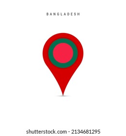 Teardrop map marker with flag of Bangladesh. Bangladeshi flag inserted in the location map pin. Flat vector illustration isolated on white background.