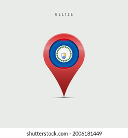 Teardrop map marker with flag of Belize. Belizean flag inserted in the location map pin. Vector illustration isolated on light grey background.