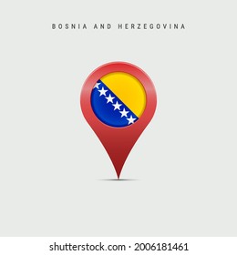 Teardrop map marker with flag of Bosnia and Herzegovina. Bosnian flag inserted in the location map pin. Vector illustration isolated on light grey background.