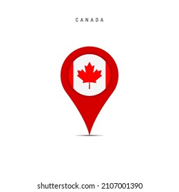 Teardrop map marker with flag of Canada. Canadian flag inserted in the location map pin. Flat vector illustration isolated on white background.