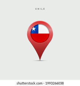 Teardrop map marker with flag of Chile. Chilean flag inserted in the location map pin. Vector illustration isolated on light grey background.