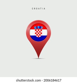 Teardrop map marker with flag of Croatia. Croatian flag inserted in the location map pin. Vector illustration isolated on light grey background.
