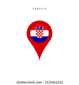 Teardrop map marker with flag of Croatia. Croatian flag inserted in the location map pin. Flat vector illustration isolated on white background.