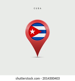 Marcador de mapa de lágrimas con bandera de Cuba. Bandera cubana insertada en el alfiler del mapa de ubicación. Ilustración vectorial 3D aislada en fondo gris claro.