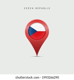 Marcador de mapa de lágrimas con bandera de la República Checa. Marca checa insertada en el pin del mapa de ubicación. Ilustración vectorial aislada en fondo gris claro.
