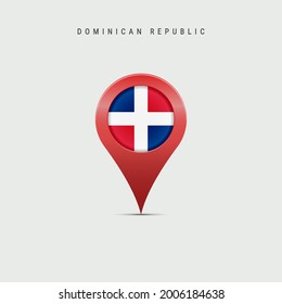 Teardrop map marker with flag of Dominican Republic. Republica Dominicana flag inserted in the location map pin. Vector illustration isolated on light grey background.