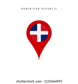 Teardrop map marker with flag of Dominican Republic. Republica Dominicana flag inserted in the location map pin. Flat vector illustration isolated on white background.