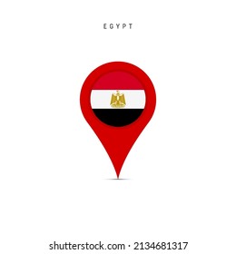 Marcador de mapa de lágrimas con bandera de Egipto. Bandera egipcia insertada en el pin del mapa de ubicación. Ilustración vectorial plana aislada en fondo blanco.