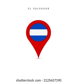 Teardrop map marker with flag of El Salvador. Salvadoran flag inserted in the location map pin. Flat vector illustration isolated on white background.
