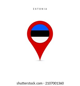 Teardrop map marker with flag of Estonia. Estonian flag inserted in the location map pin. Flat vector illustration isolated on white background.